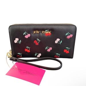 NEW Betsey Johnson Black Wallet with Cherry Embroidery